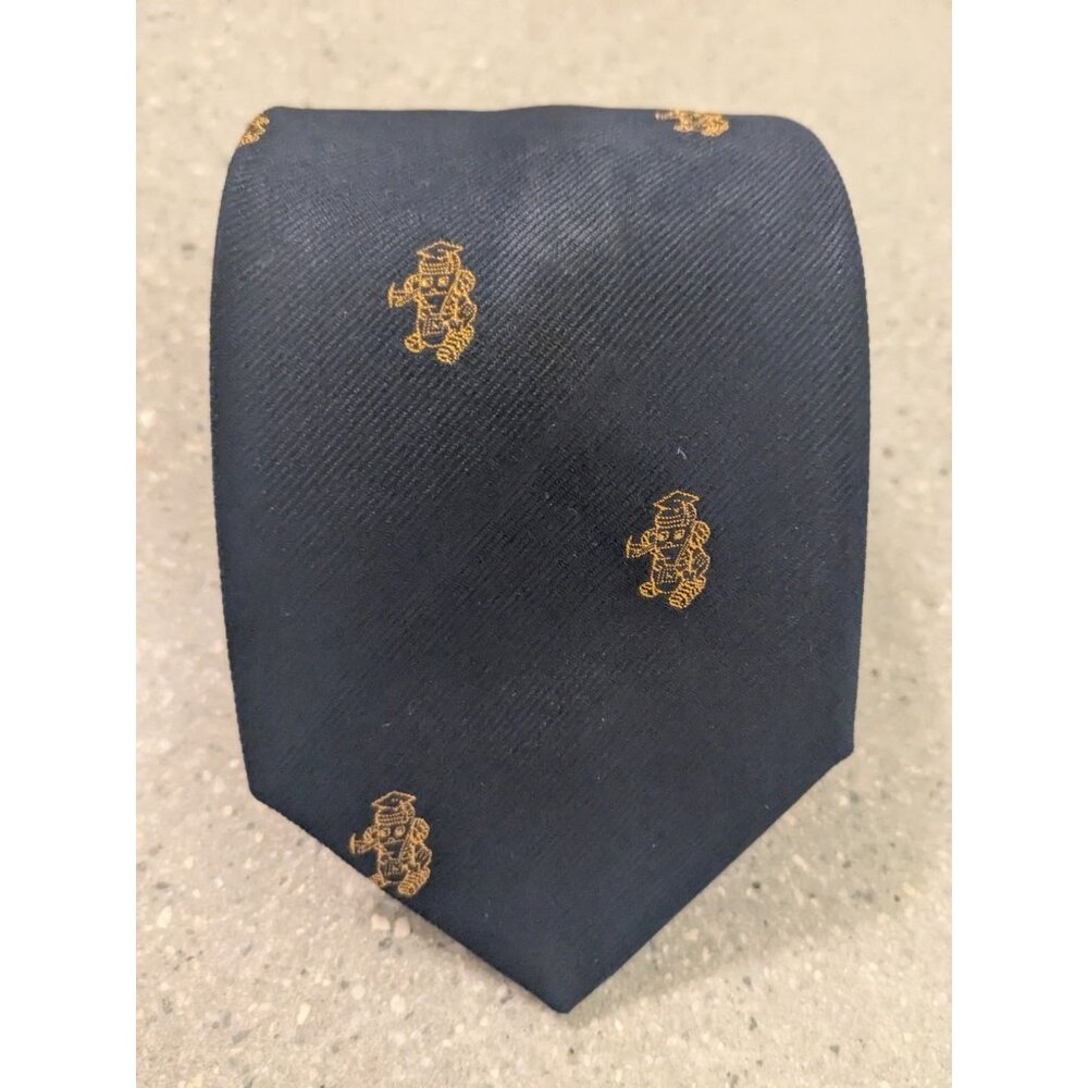 The President Necktie Men's 54x3 Inch Navy Blue Gold Character Accent